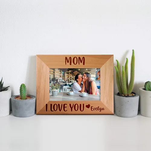 Vista 2 de Marco de fotos personalizado para regalos de mamá de hija e hijo, 4 x 6, 5 x 7, 8 x 10, mamá y yo, marco de fotos de madera de aliso personalizado