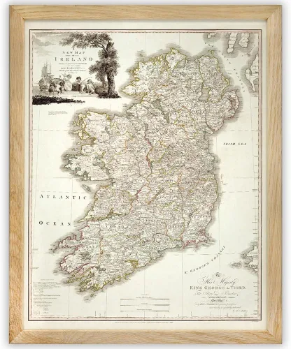 Vista 12 de Map of Ireland 1792 11x14 Unframed Poster, Antique 18th Century Irish Counties Cartography Print, Vintage Sepia Geography Art, King George III