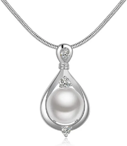 Vista 3 de Conjunto de joyas de plata esterlina 925 de moda para mujer con cristal y simulación de perlas de anillo de pendientes collar de joyería con cristal