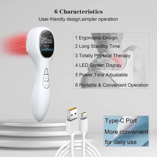 Vista 4 de SUNJIKA Dispositivo de terapia de luz roja para cuerpo, dispositivo de terapia de luz infrarroja para alivio del dolor articular y muscular