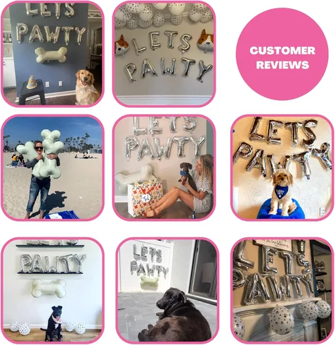 Vista 6 de Suministros de fiesta de cumpleaños para perros, fiesta de cumpleaños de perro Husky de Alaska, pancarta de globos de Lets Pawty, decoraciones
