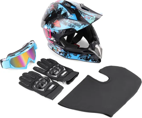 Vista 7 de OUMURS DOT Casco de Dirt Bike para Adultos con Gafas, Guantes y Máscara, Visera Solar Ajustable, Casco de Motocicleta ATV Todoterreno Motocross
