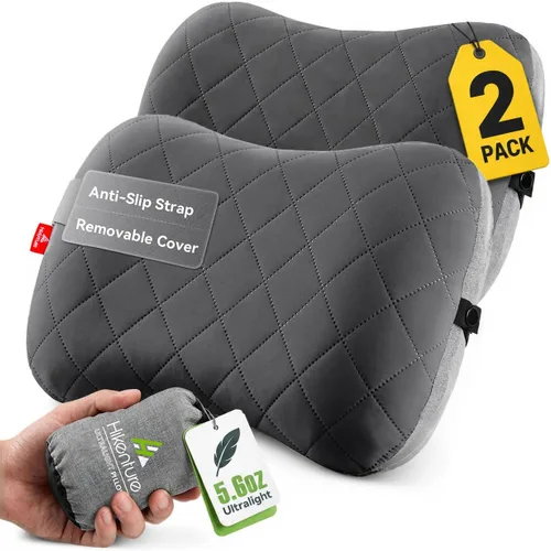 Vista 12 de Almohada de camping Hikenture con funda extraíble - Almohada ultraligera e inflable para soporte lumbar y cervical - Almohada de mochila mejorada