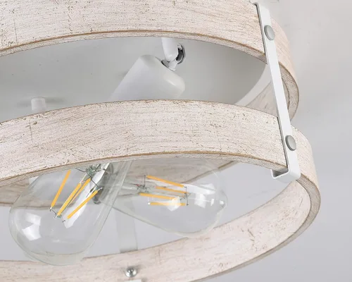 Vista 5 de Moderno de granja ?Blanco antiguo con aspecto desgastado lámpara de techo empotrada de 2 luces lámpara de techo de tambo de madera montaje