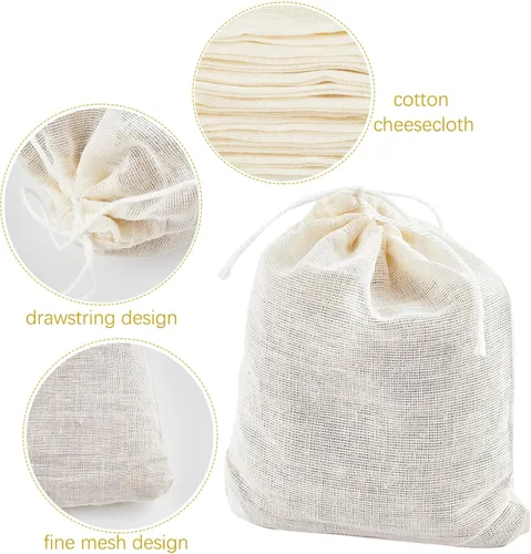 Vista 3 de TUZAZO Bolsas de Té Reutilizables - Paquete de 24 Bolsas de Gasa de Algodón Natural Sin Blanquear de Muselina Tipo Saquito para Colar Café Té e