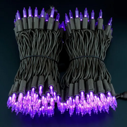 Vista 9 de YULETIME Juego de 200 luces LED de Navidad moradas, 66 pies, cable marrón, certificado UL, grado comercial, juego de luces navideñas Púrpura