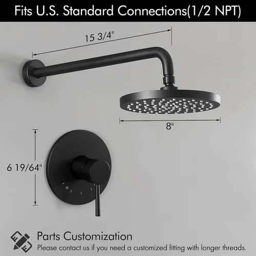 Vista 8 de KES Grifo de baño negro de una sola manija KES Shower Faucets Sets Complete Rain Shower Head Shower Shower Valve L3156ALF-BK-C2+ XB6202-BK- KES