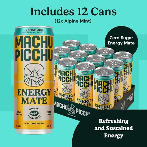 Vista 4 de MACHU PICCHU ENERGY, Yerba Mate Sin Carbonatar Cero Azúcar, Alternativa de Bebida Energética Limpia, 12 oz (Paquete de 12) – 120mg de Cafeína