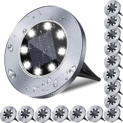 Vista 14 de Rayolon Luces Solares para Suelo, Paquete de 4, 8 LED Luces Solares Blancas para Sendero, Impermeables, Modernas, Exteriores, Empotradas en Suelo