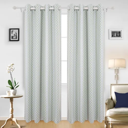 Vista 11 de Deconovo Paneles superiores con ojales, estampado marroquí azul celeste, aislamiento térmico, para ventana de dormitorio, dos cortinas transparentes