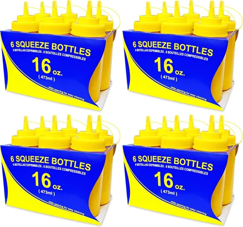 Vista 19 de New Star Foodservice Botella transparente para apretar de 16 onzas, boca ancha, paquete de 6