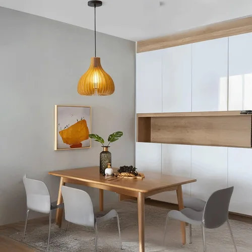 Vista 6 de Lámpara colgante de 9.1" Luz Colgante de Techo de Madera Maciza Ajustable Casquillo E27 Decorativa Iluminación Interior para Comedor Cocina Recámara