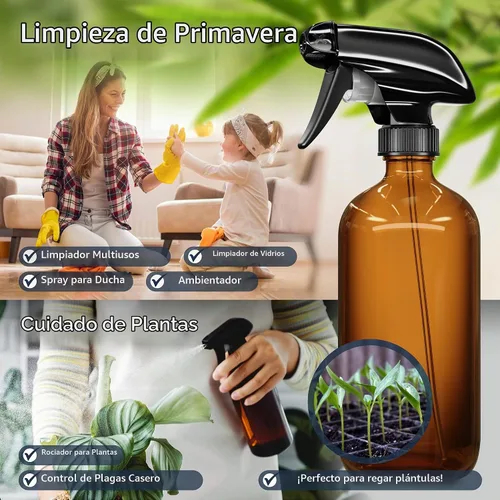 Vista 2 de LiBa Paquete de 2 botellas de vidrio ámbar, botella de spray vacía recargable de 16 onzas para limpieza, aceites esenciales, cabello, plantas