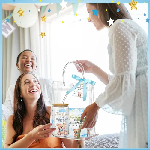 Vista 6 de Reallnaive Juego de 6 Premios de Juego de Baby Shower de Oso para Jugadores Ganadores Vasos con Tapas Pajitas Rodillo para Cara Bolígrafos Cuadernos