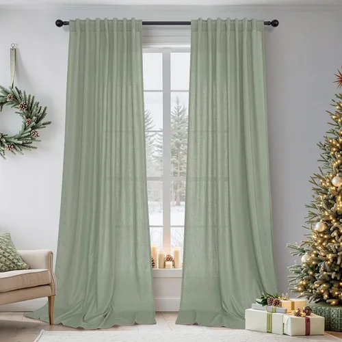 Vista 18 de DANCURTON Cortinas de lino para ventana, cocina moderna, dormitorio, ventanas pequeñas, 2 paneles con bolsillo con pestaña trasera, gruesas