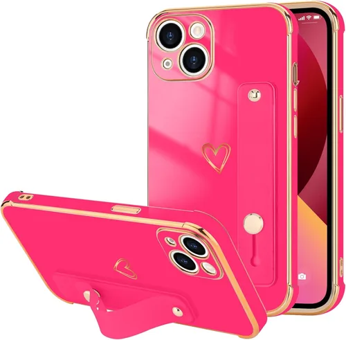 Vista 74 de LLZ.COQUE Funda compatible con iPhone 12 para mujeres y niñas, parachoques chapado de lujo con bonito diseño de corazón de amor, soporte de correa