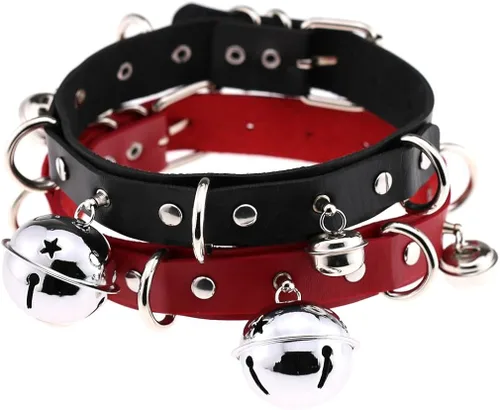 Vista 7 de FM FM42 Multicolor PU Simulated Leather Black-tone Silver-tone 4cm Large Bell Rivets Neckband Choker Necklace