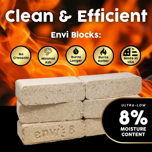 Vista 4 de Firewood Central Envi 8 bloques de combustible de madera dura (paquete de 6) – Aserrín comprimido 100% natural, combustión prolongada y alto calor