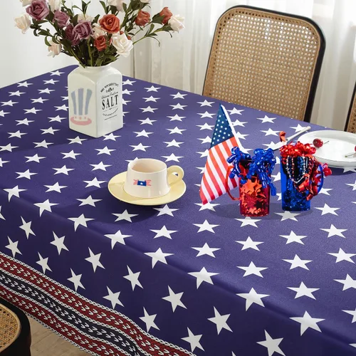 Vista 3 de Mantel rectangular para el 4 de julio, 52 x 70 pulgadas, con bandera estadounidense, estrella, Día de la Independencia, patriótico, a prueba