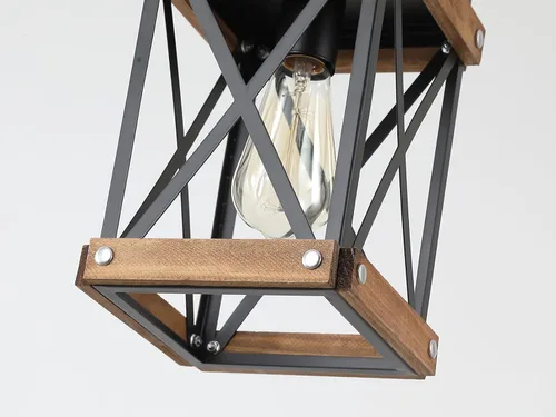 Vista 6 de Accesorio de Lámpara Colgante de Madera Rústica de Granja, Una Luz con Cadena Ajustable, Jaula de Linterna de Madera de Roble y Metal, Iluminación