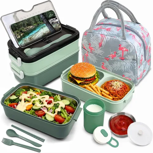 Vista 9 de Kit de lonchera Bento para adultos, lonchera portátil para adultos, caja Bento para adultos con bolsa de almuerzo, contenedores de almuerzo Bento