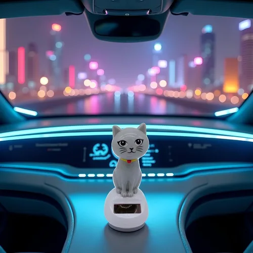Vista 4 de Bonita figura de gato bailarín con energía solar, oscilante solar, estatua de gato, decoración de tablero de instrumentos de automóvil, decoración