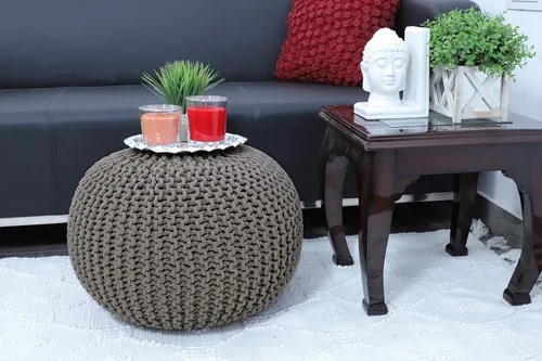 Vista 4 de FRELISH DECOR Puf redondo otomano tejido a mano 100% algodón, taburete de pie, puf de punto, silla de piso para sala de estar y dormitorio
