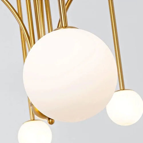 Vista 5 de Modern Chandelier Modern Globe Brushed Brass Metal Pendant Light with Adjustable Rods Hanging Ceiling Lighting Fixture for Kitchen Dining Room