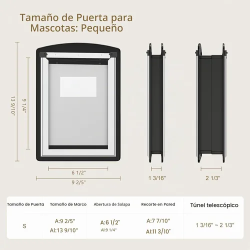 Vista 5 de MAVRICFLEX Puerta para gatos para puerta, marco completamente de acero inoxidable con doble solapa suave y 2 paneles deslizantes de ABS