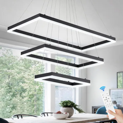 Vista 16 de Benkut Lámpara colgante LED moderna D24 pulgadas, color negro dorado, lámpara LED circular regulable, 1 anillo con control remoto, luz colgante