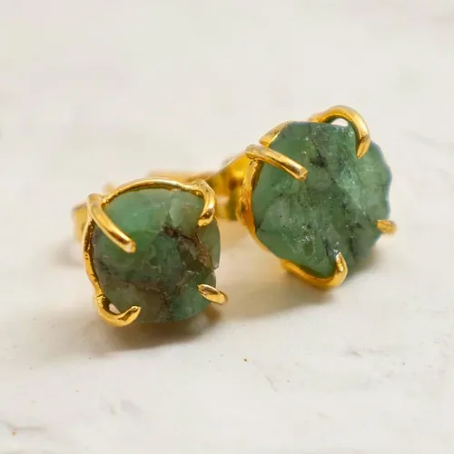 Vista 129 de Gempires Natural Raw Prong Setting Stud Earrings, 8-10 mm Crystals Earring, Handmade Jewelry, Gift for Her