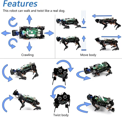 Vista 3 de FREENOVE Kit robot para perro Raspberry Pi 5 4 B 3 B+ Zero 2 W, caminar, autoequilibrio, reconocimiento facial, rastreo de bolas, rango ultrasónico