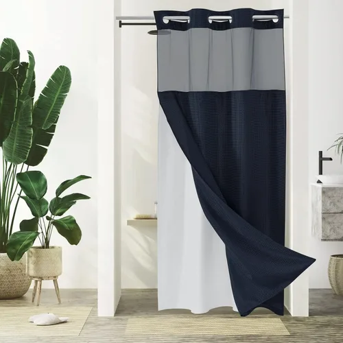 Vista 19 de Gibelle: cortina de ducha pequeña para baño de 36x74, cortina de ducha de punto gofre con juego de forro de tela a presión, no necesita ganchos