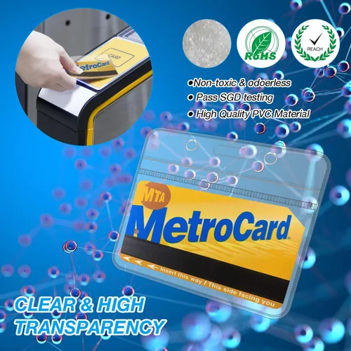 Vista 6 de Portatarjetas con clip, soporte grueso transparente para tarjetas de identificación horizontal de plástico con cremallera resellable impermeable