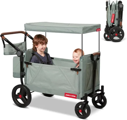 Vista 25 de Radio Flyer Atlas Stroll 'N Wagon, azul marino, para mayores de 1 año, versatilidad de empuje o tracción 3 en 1, plegable con una sola mano, toldo
