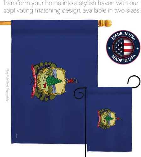 Vista 4 de HS191546-P3 Vermont Americana States Decorative Vertical, House Flag Set 28"x 40" w/Flagpole, Multi