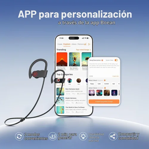 Vista 2 de JOYWISE Auriculares Inalámbricos Bluetooth 16H Tiempo de Reproducción Auriculares con Micrófono Estéreo Intrauditivos, IPX7 Impermeables Deportivos
