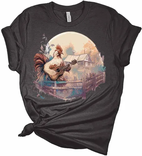 Vista 5 de Camiseta de manga corta para mujer, diseño de gallo tocando la guitarra