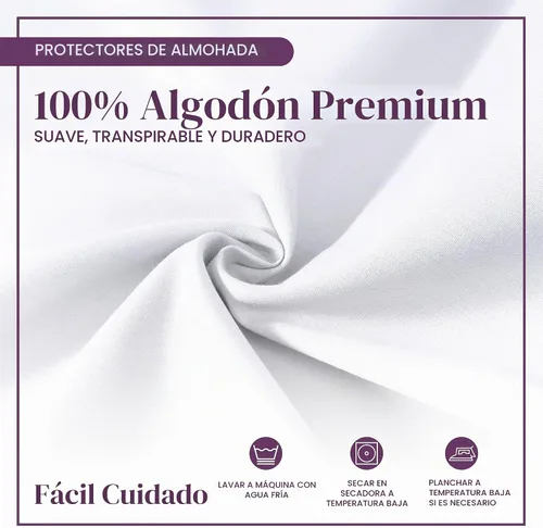 Vista 4 de CirclesHome Juego de 4 protectores de almohada estándar con cremallera, fundas de almohada transpirables 100% algodón, protegen las almohadas