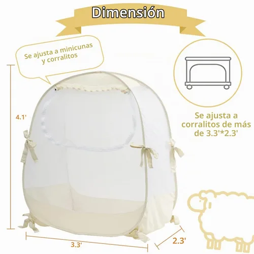 Vista 2 de L RUNNZER Tienda de campaña desplegable Pack N Play, red de bebé para mantener a los niños pequeños, mini toldo para cuna para empacar y jugar Beige