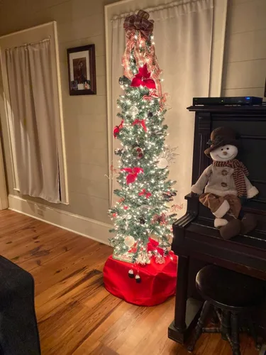 Vista 8 de ERGOMASTER Árbol de Navidad de lápiz de 6 pies, árbol de Navidad artificial delgado con 400 puntas de ramas de PVC, soporte de metal resistente