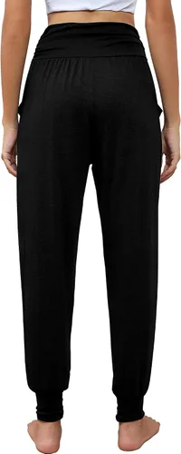 Vista 3 de Locoowai Paquete de 2 pantalones deportivos de yoga para mujer, cómodos pantalones deportivos con bolsillos, casuales, holgados, cómodos, de cintura