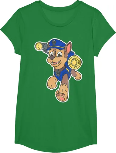 Vista 86 de Paw Patrol Chase Character Patch - Camiseta negra de manga corta con cuello redondo y ajuste clásico, talla S Negro