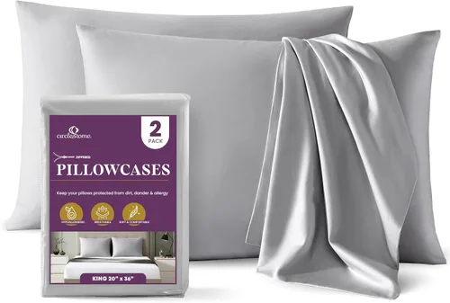 Vista 8 de CirclesHome Fundas de almohada tamaño King, fundas de almohada de mezcla de algodón satinado, fundas de almohada suaves y cómodas, protegen del Gris