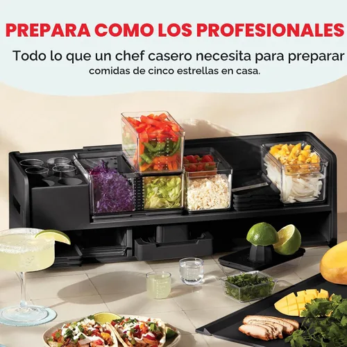 Vista 2 de Prepdeck Estación de almacenamiento y preparación de recetas Gen 2, 8 herramientas esenciales + tabla de cortar de lujo, 14 recipientes de plástico