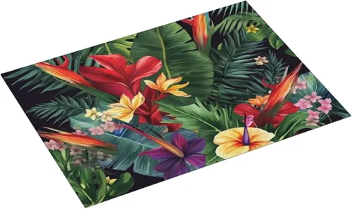 Vista 3 de Planta tropical, flores, impresión, estera de secado de platos de microfibra, almohadilla de secado absorbente para encimera de cocina, tapete
