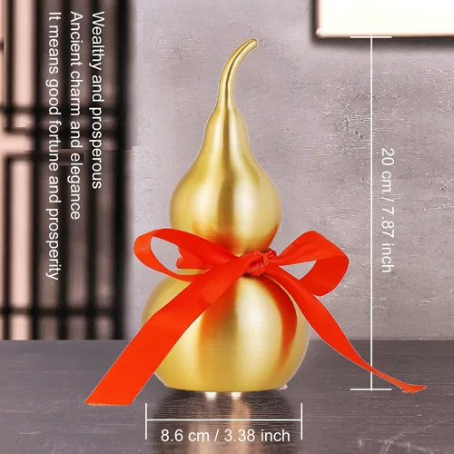Vista 4 de Calabaza de latón Feng Shui Wu Lou con tira de la suerte roja para decoración de decoración de decoración del hogar, 7.87 pulgadas de alto, latón