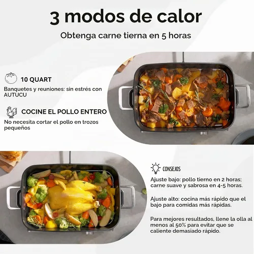 Vista 6 de AUTUCU Olla de cocción lenta de 10 cuartos de galón, revestimiento de cerámica sin PFOA, apto para horno hasta 450 °F Función de mantener el calor