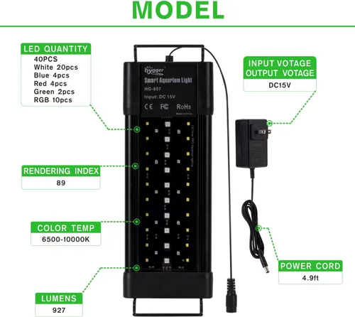Vista 6 de Hygger - Luz LED programable para acuario, para peceras de plantas de 12~18 pulgadas de largo, espectro completo, con pantalla LCD de configuración