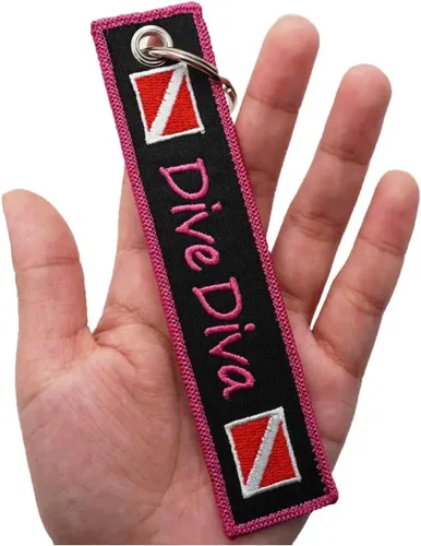 Vista 3 de Dive Diva Diver Down Flag Buceo Llavero Anillo, Rojo